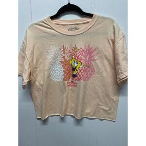 Spongebob Squarepants Cropped T Shirt Size Large Peach Color Small Stain on Back